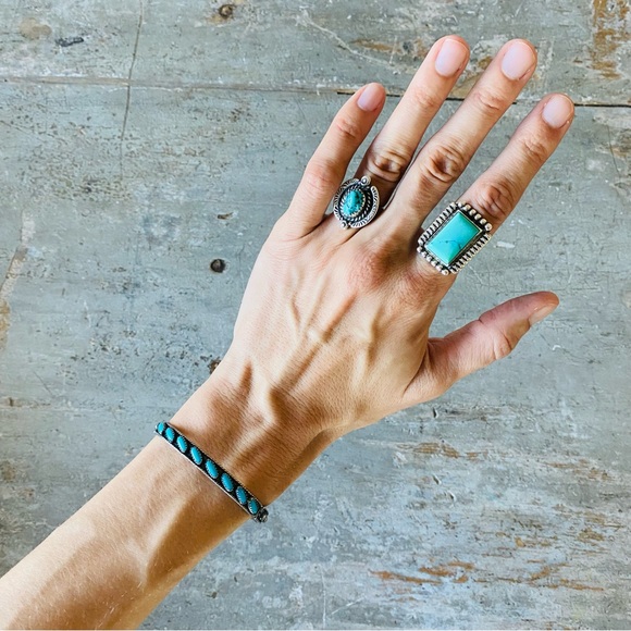 ♥️ Native American ♥️ Vintage Sterling Silver & Turquoise Stacker Cuff - Picture 2 of 16